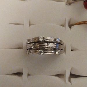 Vintage 3 row silver ring with cz diamonds